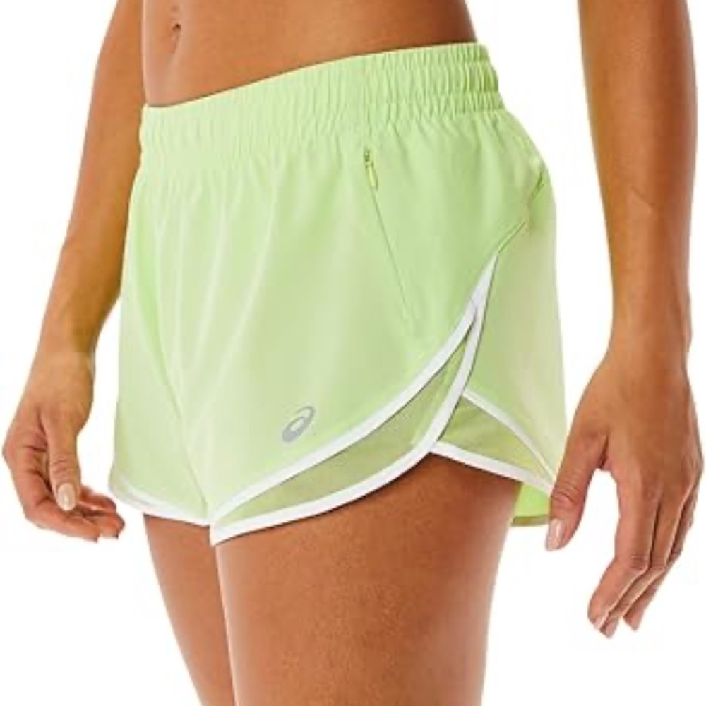 Asics Women PR Lyte 2.5IN Running  Shorts Lime Green & White Medium. NWT